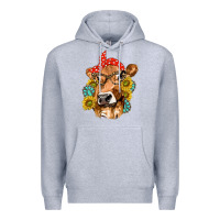 Heather Grey Western Cow with Sunflowers and Gemstone Premium Hoodie - texasbilliewilder