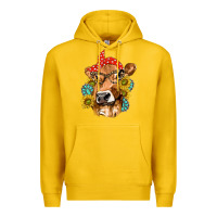 Lemon Western Cow with Sunflowers and Gemstone Premium Hoodie - texasbilliewilder
