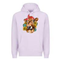 Lilac Western Cow with Sunflowers and Gemstone Premium Hoodie - texasbilliewilder