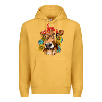 Mustard Western Cow with Sunflowers and Gemstone Premium Hoodie - texasbilliewilder