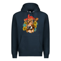 Navy Western Cow with Sunflowers and Gemstone Premium Hoodie - texasbilliewilder