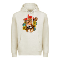 Oatmeal Heather Western Cow with Sunflowers and Gemstone Premium Hoodie - texasbilliewilder