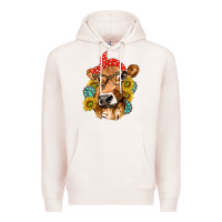 Pale Pink Western Cow with Sunflowers and Gemstone Premium Hoodie - texasbilliewilder