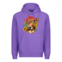 Purple Western Cow with Sunflowers and Gemstone Premium Hoodie - texasbilliewilder