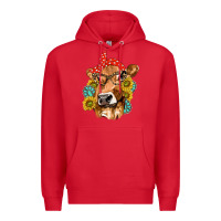 Red Western Cow with Sunflowers and Gemstone Premium Hoodie - texasbilliewilder