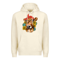 Sandshell Western Cow with Sunflowers and Gemstone Premium Hoodie - texasbilliewilder