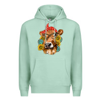 Seafoam Western Cow with Sunflowers and Gemstone Premium Hoodie - texasbilliewilder