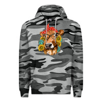 Slate Camo Western Cow with Sunflowers and Gemstone Premium Hoodie - texasbilliewilder