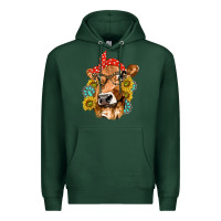 Sports Green Western Cow with Sunflowers and Gemstone Premium Hoodie - texasbilliewilder
