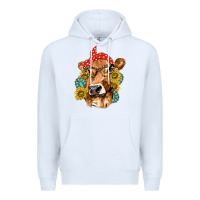 White Western Cow with Sunflowers and Gemstone Premium Hoodie - texasbilliewilder
