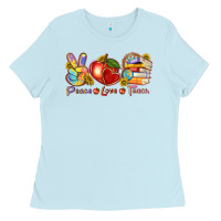 Baby Blue peace love teach Ladies Tee - texasbilliewilder