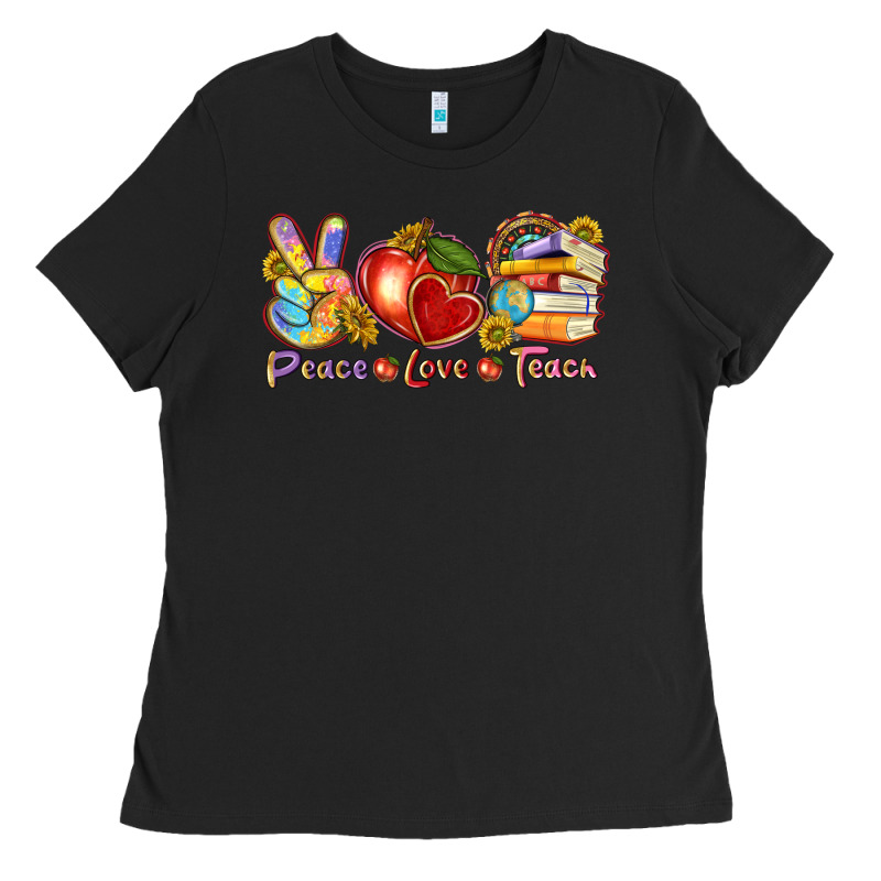 Peace Love Teach Ladies Tee by texasbilliewilder | Teevron
