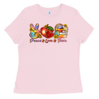 Bubblegum Pink peace love teach Ladies Tee - texasbilliewilder