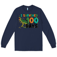 Navy i survived 100 days Long Sleeve Tee - MaliasSmallBusiness