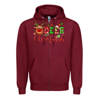 Burgundy Deer Christmas reindeer Zipper Hoodie - NancyCooperArtShop