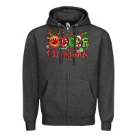 Charcoal Heather Deer Christmas reindeer Zipper Hoodie - NancyCooperArtShop