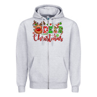 Heather Grey Deer Christmas reindeer Zipper Hoodie - NancyCooperArtShop
