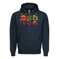 Navy Deer Christmas reindeer Zipper Hoodie - NancyCooperArtShop
