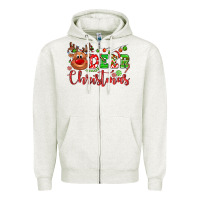 Oatmeal Heather Deer Christmas reindeer Zipper Hoodie - NancyCooperArtShop