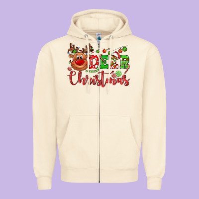 Deer Christmas Reindeer Zipper Hoodie Designed By Nancycooperartshop