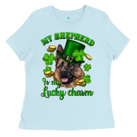 Baby Blue st.patrick's day my shepherd is my lucky charm Ladies Tee - RanaPortraitStore