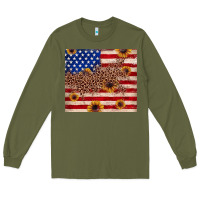 Army Green American flag leopard sunflower Long Sleeve Tee - JahusDesignShop