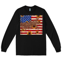Black American flag leopard sunflower Long Sleeve Tee - JahusDesignShop