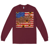 Burgundy American flag leopard sunflower Long Sleeve Tee - JahusDesignShop