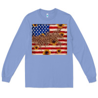 Colony Blue American flag leopard sunflower Long Sleeve Tee - JahusDesignShop