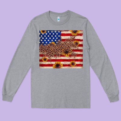 American Flag Leopard Sunflower Long Sleeve Tee Designed By Jahusdesignshop