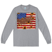 Heather Grey American flag leopard sunflower Long Sleeve Tee - JahusDesignShop