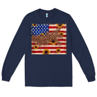 Navy American flag leopard sunflower Long Sleeve Tee - JahusDesignShop
