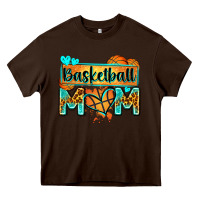 Chocolate Brown basketball mom with leopard Heavy Core Tee - Zillion Design Studio