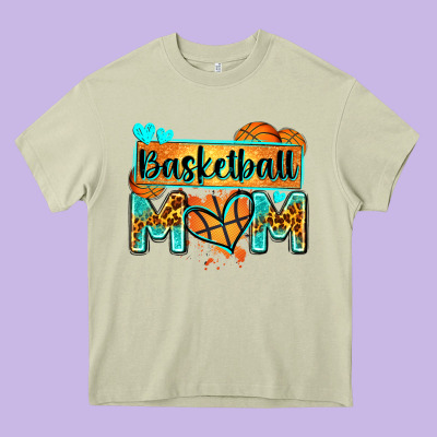 Basketball Mom With Leopard Heavy Core Tee Designed By Zillion Design Studio