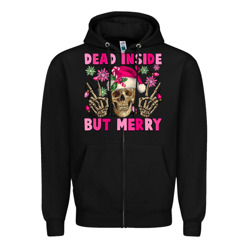Dead Inside But Merry Pink Christmas Skeleton Zipper Hoodie by NancyCooperArtShop | Teevron