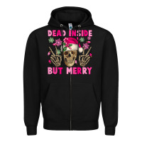 Black Dead inside but merry pink Christmas skeleton Zipper Hoodie - NancyCooperArtShop