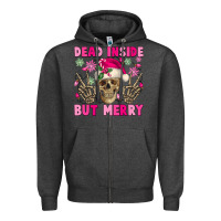Charcoal Heather Dead inside but merry pink Christmas skeleton Zipper Hoodie - NancyCooperArtShop