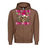 Chestnut Dead inside but merry pink Christmas skeleton Zipper Hoodie - NancyCooperArtShop