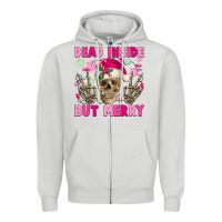 Dove Grey Dead inside but merry pink Christmas skeleton Zipper Hoodie - NancyCooperArtShop