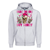 Heather Grey Dead inside but merry pink Christmas skeleton Zipper Hoodie - NancyCooperArtShop