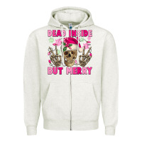Oatmeal Heather Dead inside but merry pink Christmas skeleton Zipper Hoodie - NancyCooperArtShop
