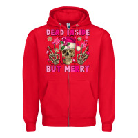 Red Dead inside but merry pink Christmas skeleton Zipper Hoodie - NancyCooperArtShop