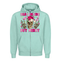 Seafoam Dead inside but merry pink Christmas skeleton Zipper Hoodie - NancyCooperArtShop