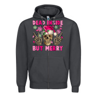 Smoke Dead inside but merry pink Christmas skeleton Zipper Hoodie - NancyCooperArtShop