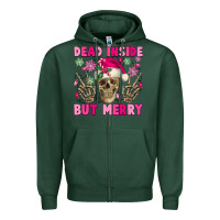 Sports Green Dead inside but merry pink Christmas skeleton Zipper Hoodie - NancyCooperArtShop