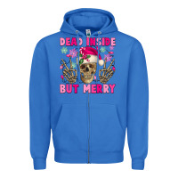 True Royal Dead inside but merry pink Christmas skeleton Zipper Hoodie - NancyCooperArtShop