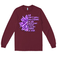 Burgundy purple pancreatic cancer sunflower and cancer ribb Long Sleeve Tee - MaliasSmallBusiness