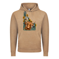 Vintage Coffee idaho map long haired cow Vintage Hoodie - Jasminsmagicworld