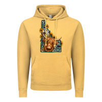 Vintage Mustard idaho map long haired cow Vintage Hoodie - Jasminsmagicworld