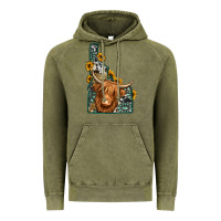 Vintage Olive idaho map long haired cow Vintage Hoodie - Jasminsmagicworld